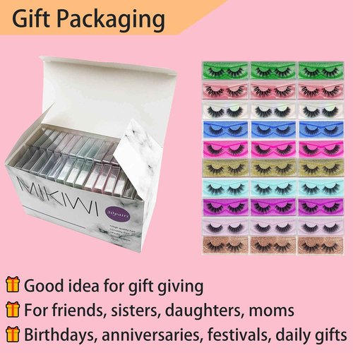 Lashes Bulk Christmas Gifts Mikiwi 30 Pack Eyelashes, 12-20mm 5D Fake Mink Eyelashes Wholesale, Fluffy Natural Volume Eye Lashes, Individual Package Faux Mink Lashes Wholesale