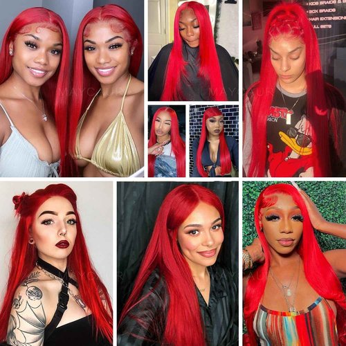 Maycaur 30 Inch Red Hair Synthetic Lace Front Wigs with Baby Hair Light Yaki Glueless HD Lace Wigs Natural Hairline Pre-Plucked Long Straight Wigs for Black Women