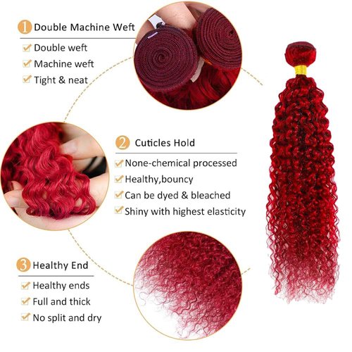 Red Curly Wave Human Hair Bundles 32 Inch Kinky Curly Single Bundle Light Red Color Human Hair Unprocessed Native Virgin Hair 100g Total Double Weft Crochet Human Hair Extensions for Women
