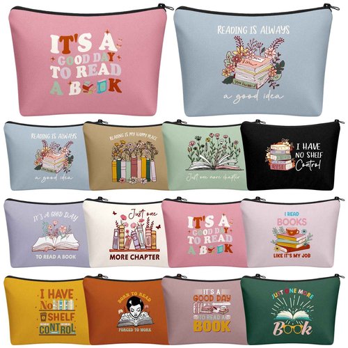 Sunnymove 12 Pcs Book Lover Makeup Bags Book Club Gifts for Women Novelty Bookish Cosmetic Bag with Zipper Pouch for Teen Adult Bookish Librarian Reader Gifts (Boho Style)
