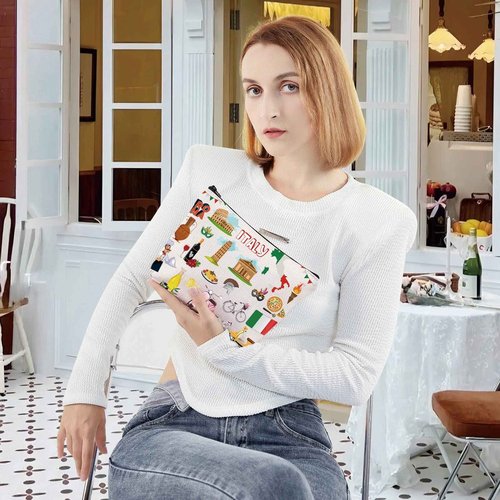 LEVLO Italy Travel Pouch Bag Rome Souvenir Gift Pisa Tower Colosseum Venice Carnival Zipper Pouch Bag Italy Trip Gift (Italy)