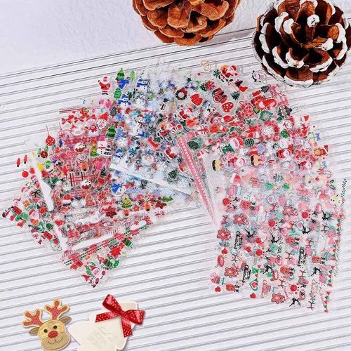 30 Sheets Christmas Nail Art Stickers Nail Decals 3D Self Adhesive Santa Claus Elk Snowman Christmas Tree Nail Art Supplies Winter Nail Stickers for Women DIY Acrylic Nail Decorations
