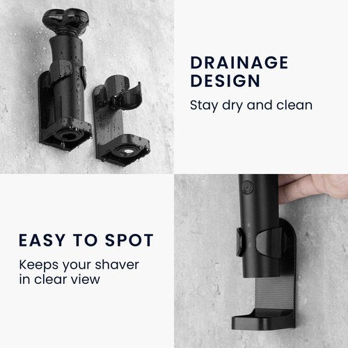 kwmobile Electric Razor Holder - Wall Mounted Shaver Stand for Bathroom - Self Adhesive Storage Mount Made of ABS Plastic - Black