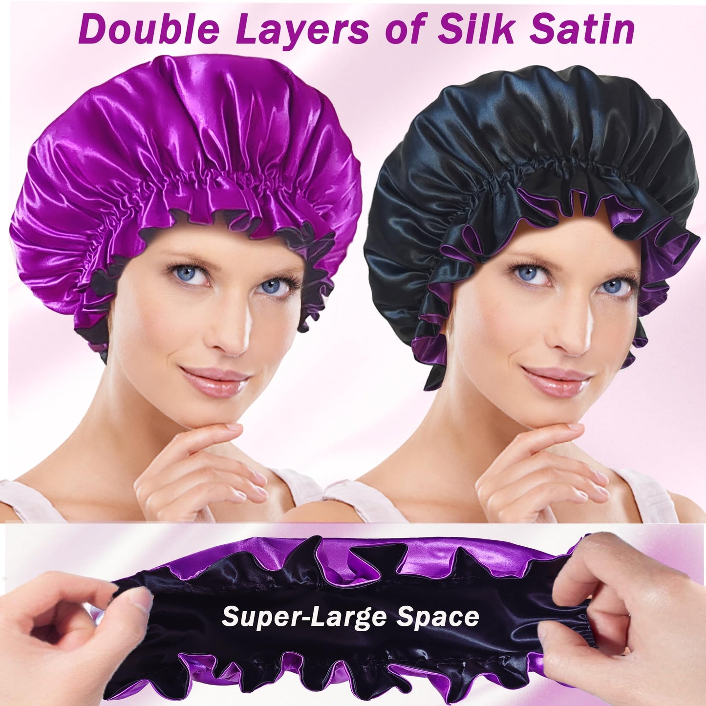 vidsel Silk Bonnet for Sleeping Women Satin Bonnet Hair Bonnet, Double Layer Reversible Hair Wrap Satin Lined Sleep Cap Bonnet for Braid Curly Hair