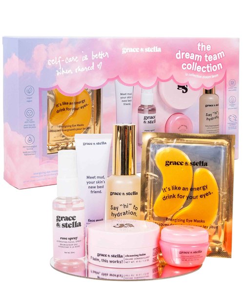 grace & stella Award Winning Skin Care Set - Christmas Gifts for Women, White Elephant Gifts for Adults - Travel Essentials with Under Eye Masks, Serum, Cleanser, Lip Balm - Holiday Gift for Mom, Her