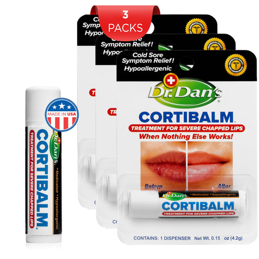 Dr. Dan's Cortibalm - 3 Pack - for Dry Cracked Lips - Healing Lip Balm for Severely Chapped Lips - Designed for Men, Women and Children -