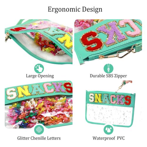 LO LORD LO Clear Pouch Glitter Letter Zipper Pouch Clear Makeup Bags for Travel Small Snacks Bag Preppy Cosmetic Stuff Bag for Women (Snacks Blue)