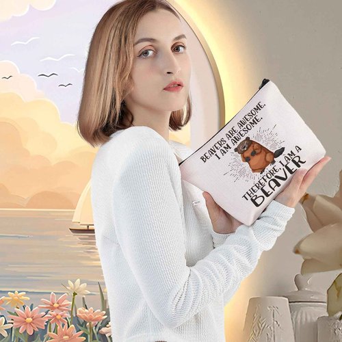 LEVLO Beaver Cosmetic Makeup Bag Beaver Lover Gift Beavers Are Awesome Makeup Zipper Pouch Bag For Beaver Fans (Beavers Are Awesome)