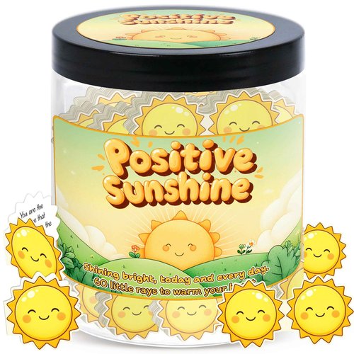 Positive Sunshine Jar - 60 Affirmation Cards, Emotional Support, Yellow - Sunflower - Sunshine Gifts, Stocking Stuffers, Christmas Gifts, Human Sunshine Gift For Women, Cowokers, Friends, Teens
