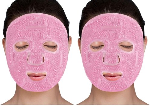 LotFancy Face Ice Pack, Reusable Ice Face Mask, Gel Bead Cold Face Eye Mask, Hot Cold Compress for Puffiness, Facial Routine, Post-Surgical Recovery, Headache, Skin Care, Post Laser Care (Pack of 2)