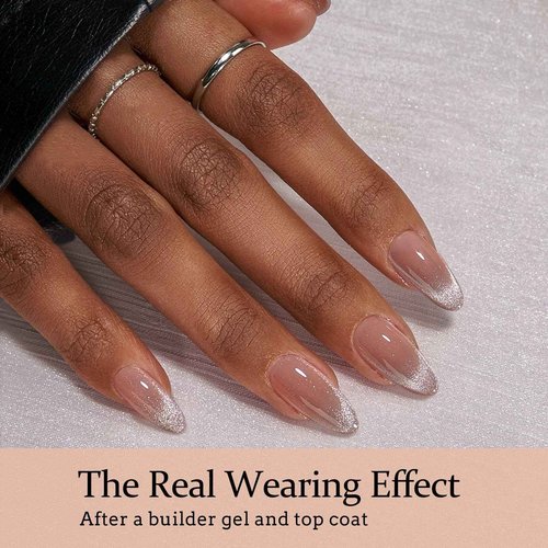 BTArtboxnails X-coat Tips Cat Eye Nails - French Tip Press On Nails, Medium Almond Soft Gel Nail Tips, Soak Off Acrylic Fake Nail Extensions