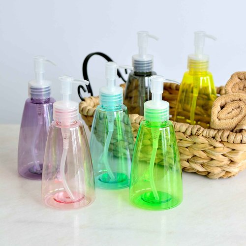 Youngever 6 Pack Empty Plastic Pump Bottles, Refillable Plastic Pump Bottles with Travel Lock in 6 Colors (8 Ounce)