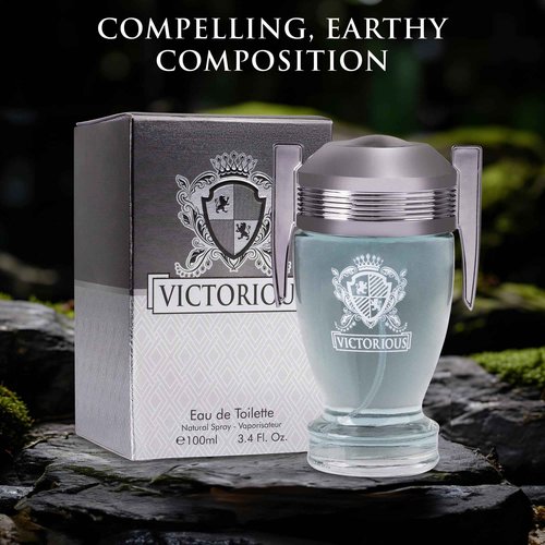 Victorious for Men Eau De Toilette - Woody & Aquatic Fragrance - Aromatic Bay Leaf & Jasmine & Woody Base of Guaiac Wood, Patchouli, Oak & Ambergris - Fresh & Sporty Composition - 100ml Spray Bottle