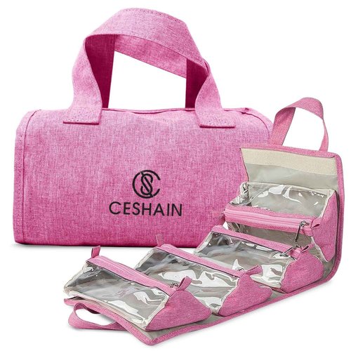 4-in-1 Hanging Toiletry bag - Roll-Up Makeup Bag - 4 Detachable PVC Zip Pouches – 600D Oxford Fabric, Versatile Travel Toiletry Organizer Bag - Makeup, Cosmetics, First Aid, Medicine Personal Care,