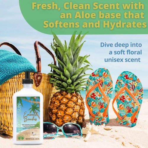 Elegant Sun Emerald Beaches Daily Moisturizer Tan Extender, After Sun Lotion Tanning Bed Lotion, Aloe Vera base, Hypoallergenic, Sensitive Skin Lotion for Men or Women, Unisex Fresh Scent