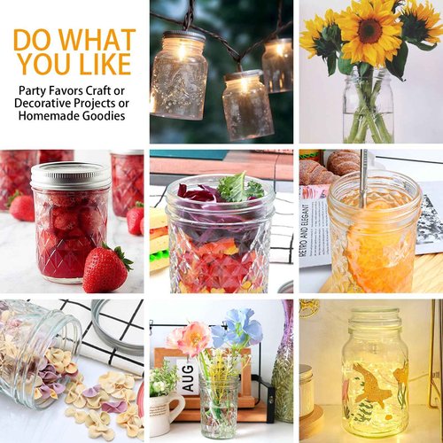 Datttcc 8 oz Mason Jars, Canning Jars,Jam Jars forJelly,Honey, Wedding Favors, Food Storage,Kitchen & DIY Gifts, with Lables,Sponge Brush,Pen,Set of 16