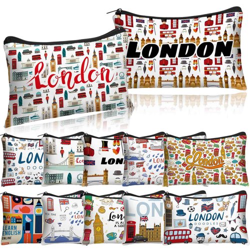 Reginary 12 Pack Cosmetic Bag Travel Souvenirs Gift Makeup Bag Lover Gifts Friendship Family Toiletry Storage for Women Vacation Traveller Trip(London)
