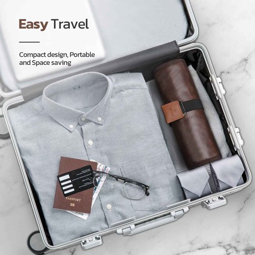 Estour Toiletry Bag for Men, Travel Essentials Travel Toiletry Bag, Water-Resistant Compact Bathroom Roll Organizer for Hygiene, Shaving kit, Gifts for men (1.Chic Brown(PU Leather))