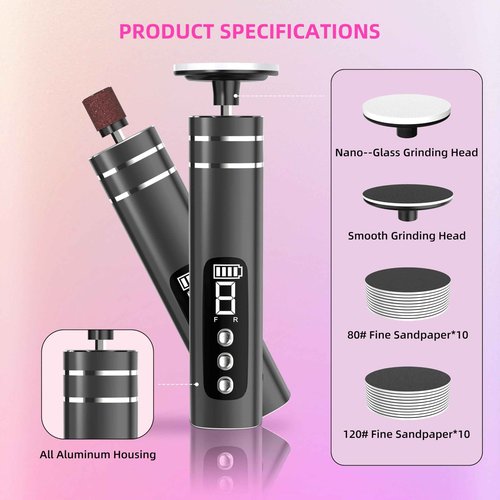 2 in 1 Electric Foot Callus Remover,9 Adjustable Speeds Rechargeable Electric Dead Skin Sander Pedicure Tools with Sandpaper Disk and Nail Drill Bits,Grinding Heads for Women&Men