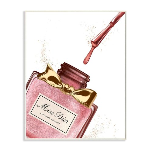 Stupell Industries Makeup Nail Polish Brush Pink Gold Drip Fashion Design Wall Plaque, Multi-Color