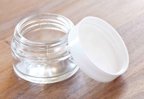 Clear Glass 0.50 oz / 15 ml Low Profile Thick Wall Balm Empty Jars (24 pack, White Smooth Foam Lined Lids)