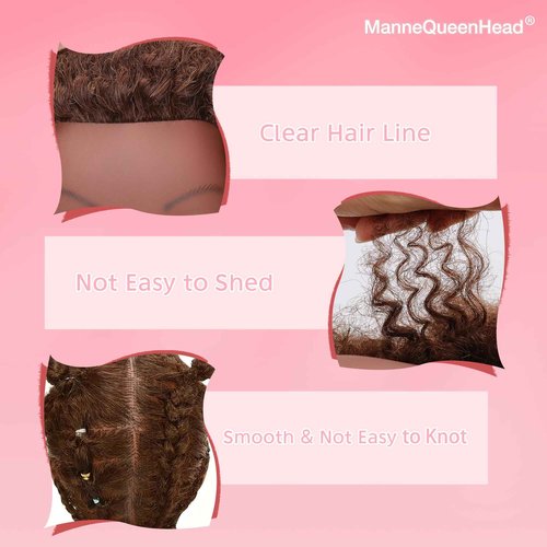 Afro Curly Mannequin Head with 100% Human Hair 10'' Cosmetology Manikin Doll Head for Hairdresser Braiding Practice Hairstyling with Free Clamp Holder-Brown