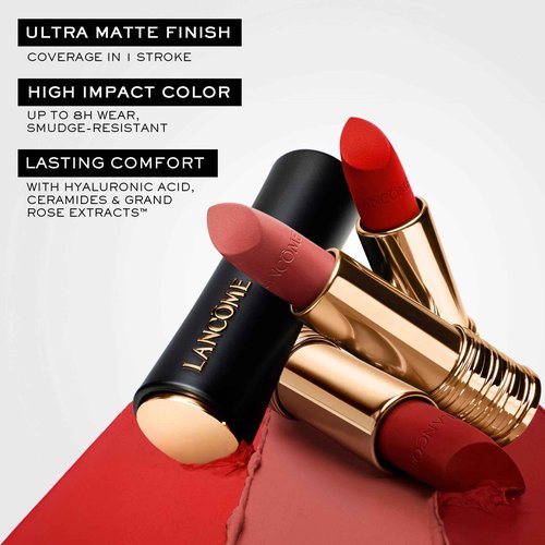 Lancôme L’Absolu Rouge Drama Matte Lipstick, Ultra Matte Finish, 8HR Full Coverage Color with Ceramides, Hyaluronic Acid, Rose Extracts for Moisture & Comfort, Smudge-Resistant - 196