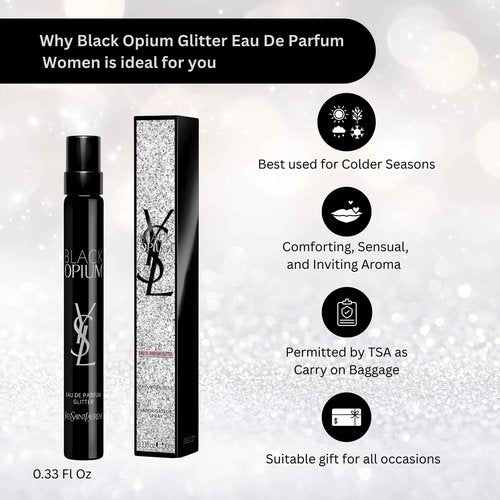 Yves Saint Laurent YSL Black Opium Glitter Eau De Parfum for Women - Travel Size 0.33 Fl Oz.