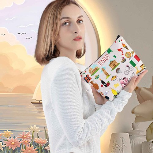 LEVLO Italy Travel Pouch Bag Rome Souvenir Gift Pisa Tower Colosseum Venice Carnival Zipper Pouch Bag Italy Trip Gift (Italy)