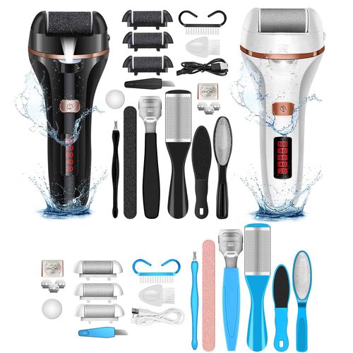 DanByte 2 Pack Electric Foot Files Callus Remover Kit with 20in1 Pedicure Kit, 6Pack Roller Heads, 2Speed, Battery Display for Removing Cracked Heels & Hard Skin