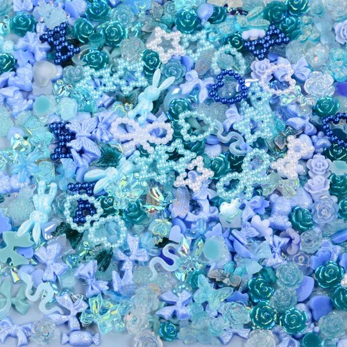 650pcs Mixed 3D Nail Charms Kit, 12pcs Luxury Metal Nail Rhinestones and 250pcs Resin Butterfly Flower Star Heart Bow Charms with 400pcs Flatback Pearls Rhinestone Metal Gems Charm (Blue)