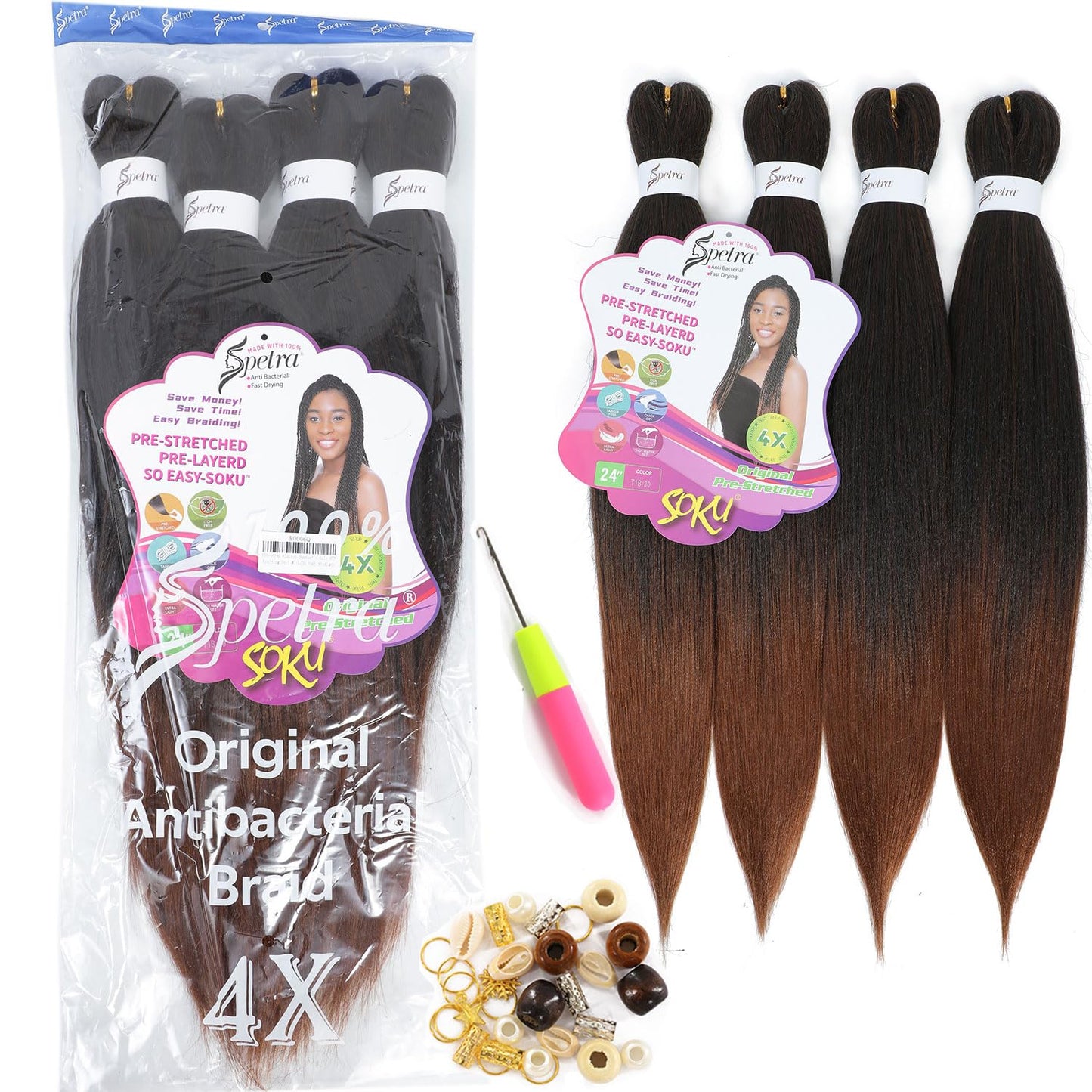 [8 BUNDLES DEAL] Pre-stretched Braiding Hair 8 Bundles - 24 Inch Ombre Brown Braiding Hair Yaki Straight Prestretched EZ Braids Hot Water Setting Ombre Aurburn Professional Soft Synthetic Bundles Hair