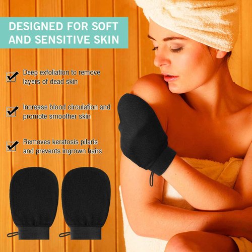 FoldTier 20 Pcs Exfoliating Glove Bulk Summer Exfoliator Mitt Body Scrubber 150d Viscose Fiber Deep Skin Korean Scrub Mitt for Spa Massage Dead Skin Remover for Men and Women(Black)