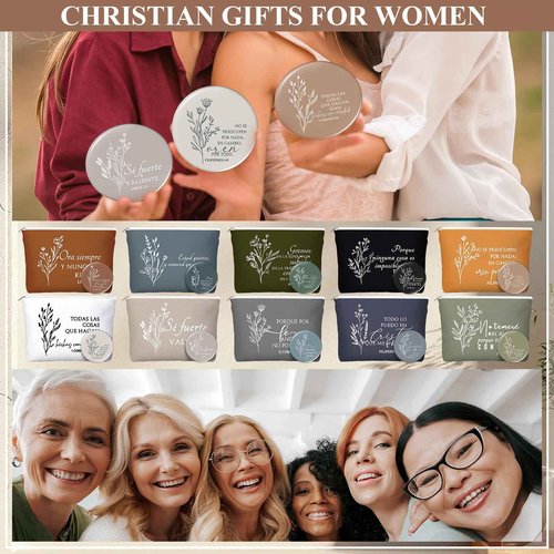 Kacctyen 30 Sets Christmas Religious Gifts Makeup Bags Spanish Christian Gifts for Women Bulk Bible Verse Advent Calendar Regalos Cristianos para Mujer for Canvas Pouch Compact Mirrors (Boho Color)