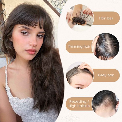 S-noilite Human Hair Toppers for Women with Bangs 100% Real Human Hairpiece 5"x3" Clip in Silk Base Topper Piece Cover Thinning Fine Hair 10 inch Chestnut Brown