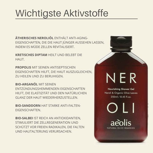 AEOLIS Refreshing Shower Gel with Neroli and Olive Leaves – Greek Olive Oil Shower Gel for Men & Women – Clean Beauty Body Cleanser – Natural Skincare from Greece – Invigorating Body Care 9.12 Fl Oz