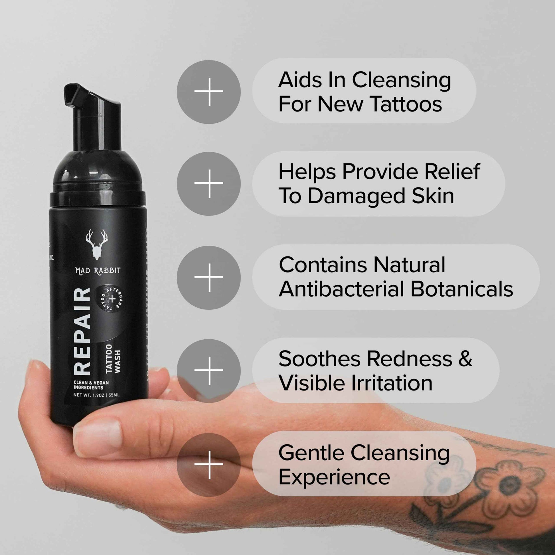 Mad Rabbit Tattoo Aftercare Bundle – Tattoo Soap & Soothing Gel – Fragrance-Free Foam Wash & Anti-Itch Moisturizer – Clean, Vegan, Unscented Tattoo Care for New Tattoos