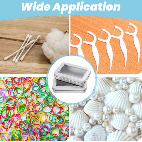 Zyghjort Travel Floss Picks Case, 2 Pcs 3.4 × 2.3 Inch Portable Cotton Swab Holder Small Cotton Ball Case Metal Storage Box with Lid for Bathroom Desktop Organizing Cosmetic Hair Ties Small Items