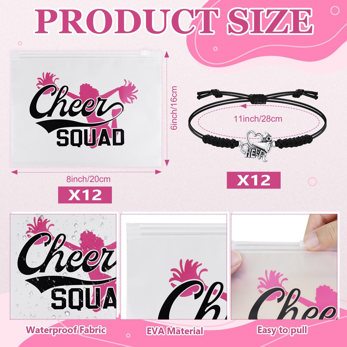 74 Pack Cheerleader Gifts Tenins Gift Set - 12 Cheer Makeup Bag 12 Adjustable Cheer Bracelets 50 Cheerleading Stickers for Cheer Team Party Favors Girls Cheerleader Christmas Gifts