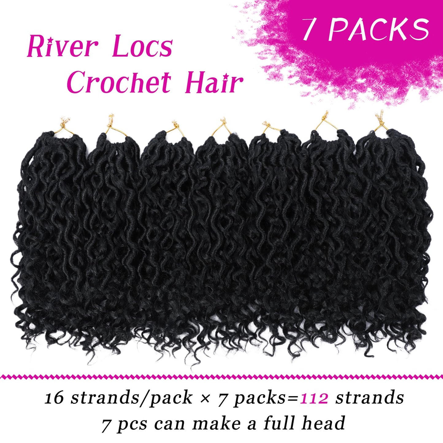 Goddess Locs Crochet Hair 10 Inch, 7 Packs Faux Locs Crochet Hair for Black Women, Boho Locs Crochet Braids Pre Looped River Locs Crochet Hair with Curly Ends (10 Inch 7 Packs, 1B/Purple)