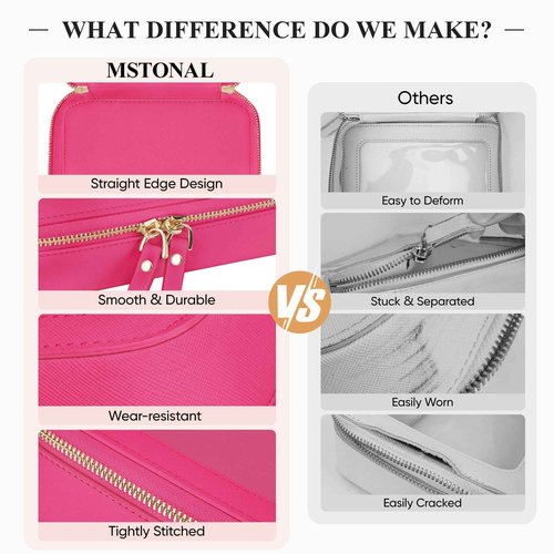 MSTONAL Clear Makeup Bag, Travel Toiletry Bag Cosmetic Case for Women, Waterproof Portable Small Make Up Skincare Pouch with Zipper, Compact Car Organizer Bag for Essentials, Mini Size, Hot Pink