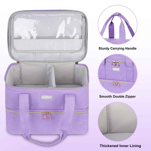 LEFOR·Z Nail Polish Organizers and Storage,Double-Layer Nail Polish Carrying Case Bag Holds 40 Bottles(15ml-0.5 fl.oz) and Nail Lamp,Nail Supplies