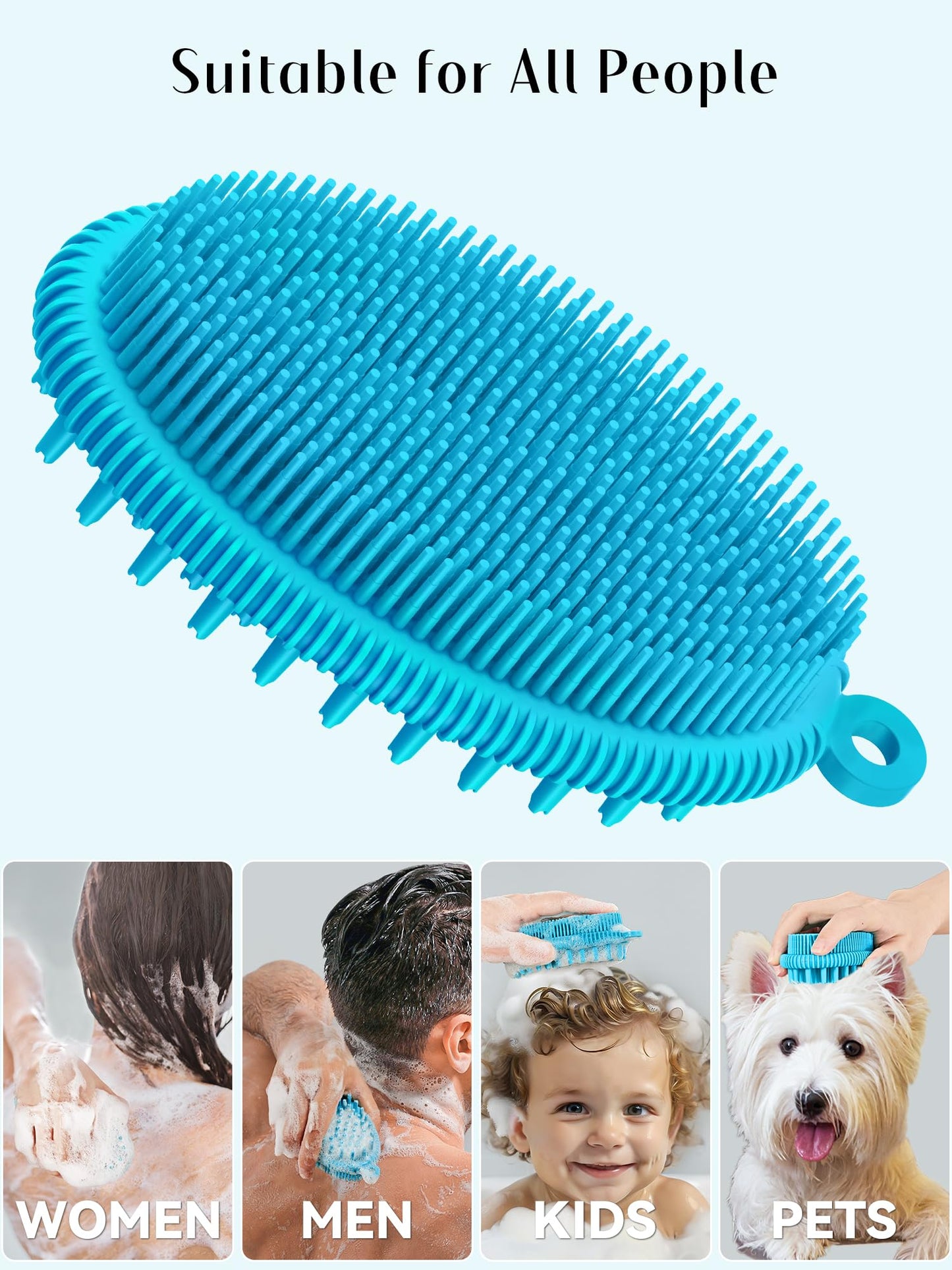 HEETA Silicone Body Scrubber, Gentle Exfoliating Body Scrubber, 2 in 1 Silicone Loofah Brush for Shower, Silicone Body Brush Easy to Clean, Lathers Well, Carry Easily, Blue