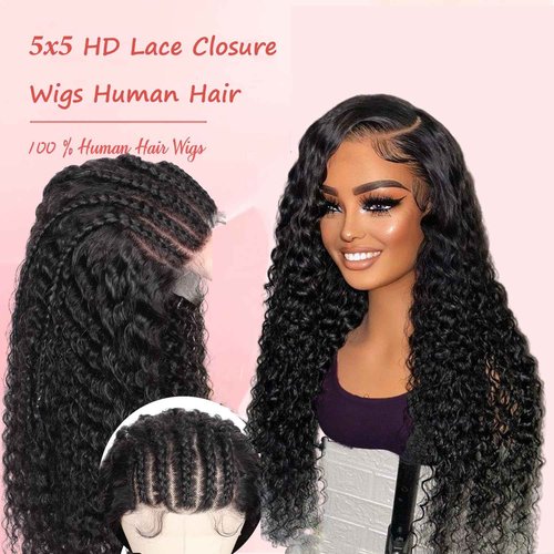 SODLIS Lace Closure Wigs Human Hair Pre Plucked with Baby Hair Brazilian Virgin Deep Wave Lace Front Wigs for Black Women Hair Wigs Natural Color (10 Inch)
