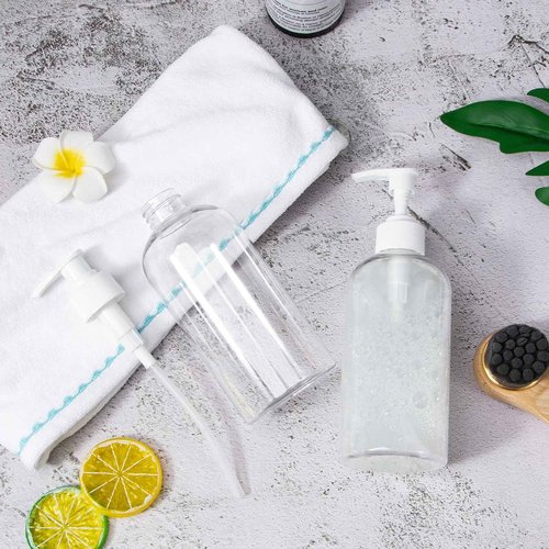 Yebeauty Pump Bottle Dispenser, 2 Pack 13.5oz/400ml Dish Lotion Soap Dispenser Plastic Liquid Shampoo Container for Bathroom Kitchen Hotel Body Wash, Clear