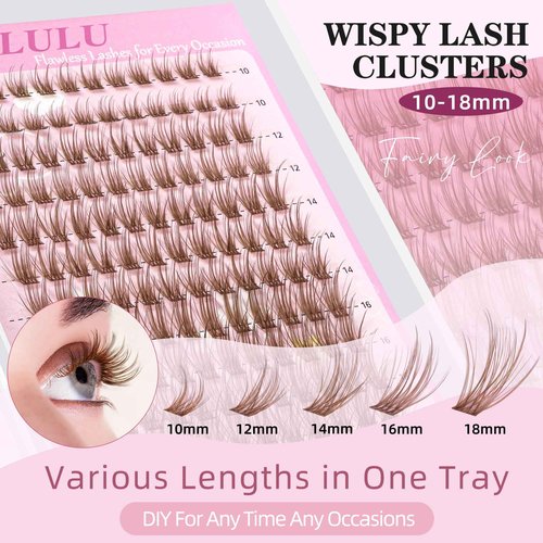 Uilulu Brown Lash Clusters Kit 10-18mm Wispy Lash Clusters D Curl Eyelash Clusters, DIY Lash Extension Kit with Lash Bond & Seal, Lash Glue Remover, Lash Tweezers