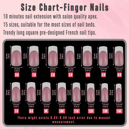 NOVO OVO French Tip Matching Press on Nail tips set, BERRY PINK Square Finger and Square Round Toe Nail Tips kit, Soft Gel Nail Extension, Pre-applied Tip Primer & Matte Base Coat x 15 Sizes 360 pcs