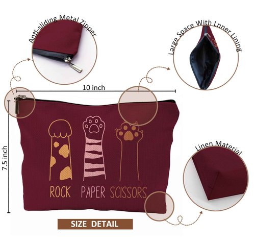 QGFM Cat Gifts for Women: Red Paw Makeup Bag With Zipper - Birthday Gifts for Cat Lovers