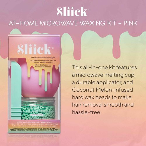 Sliick At Home Waxing Kit for Women, Pink – Coconut Melon, Hard Wax Kit for Hair Removal, Microwave Melting Cup, Applicator & Beads, At Home Wax Set