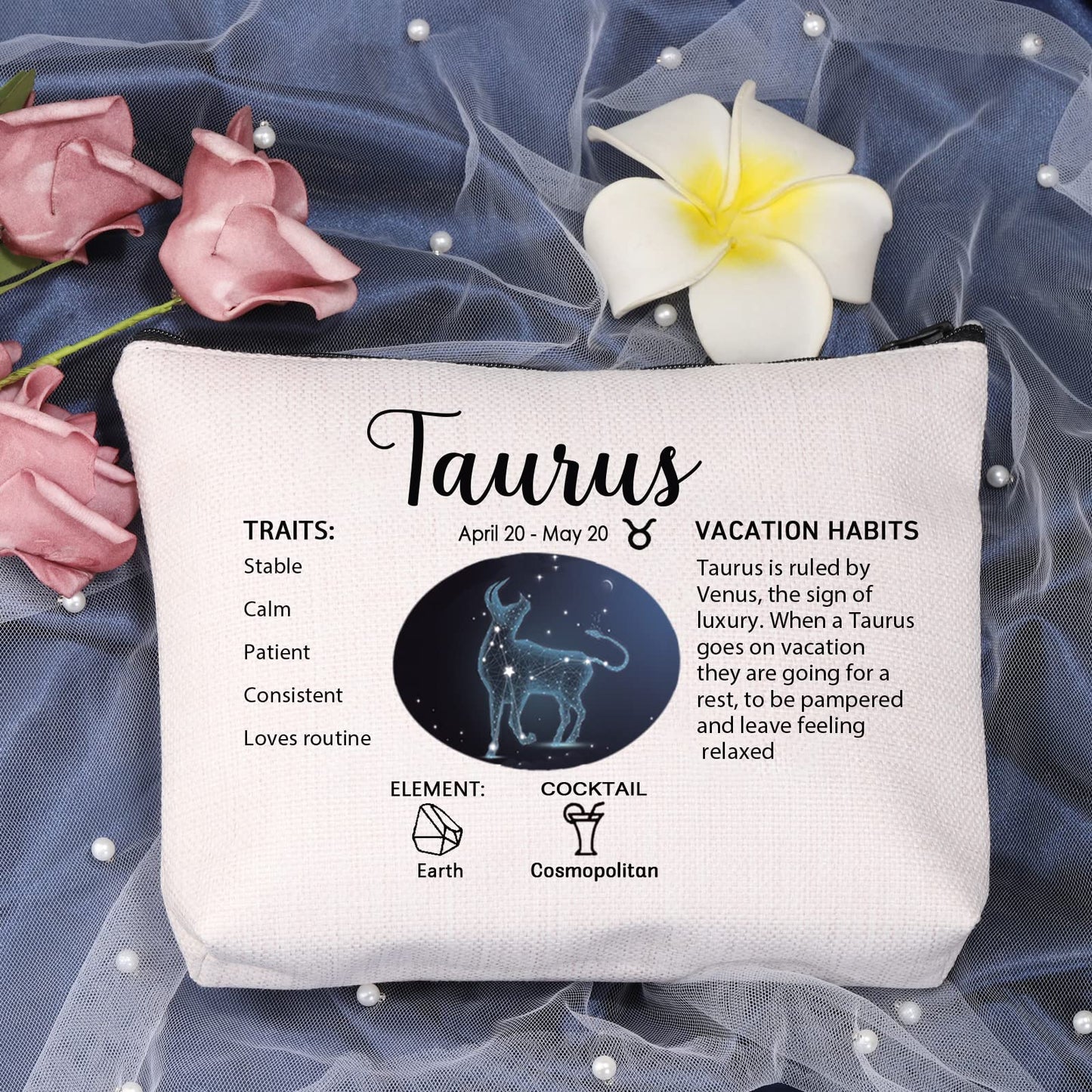 LEVLO 12 Constellation Travel Toiletry Bags 12 Zodiac Cosmetic Makeup Bag Christmas Mother's Day Birthday Gifts(Taurus)